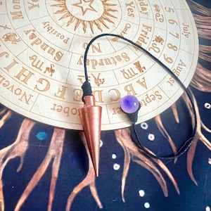 100% Solid Pure Copper Dowsing Pendulum with Amethyst ball - Healing Dowsing pendant - Handmade Cone Metal Pendulum