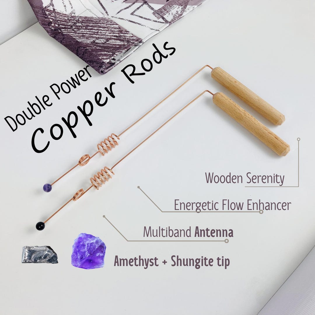 2 Copper Dowsing Rods With Multiband Antenna Amethyst and Shungite Tip ...