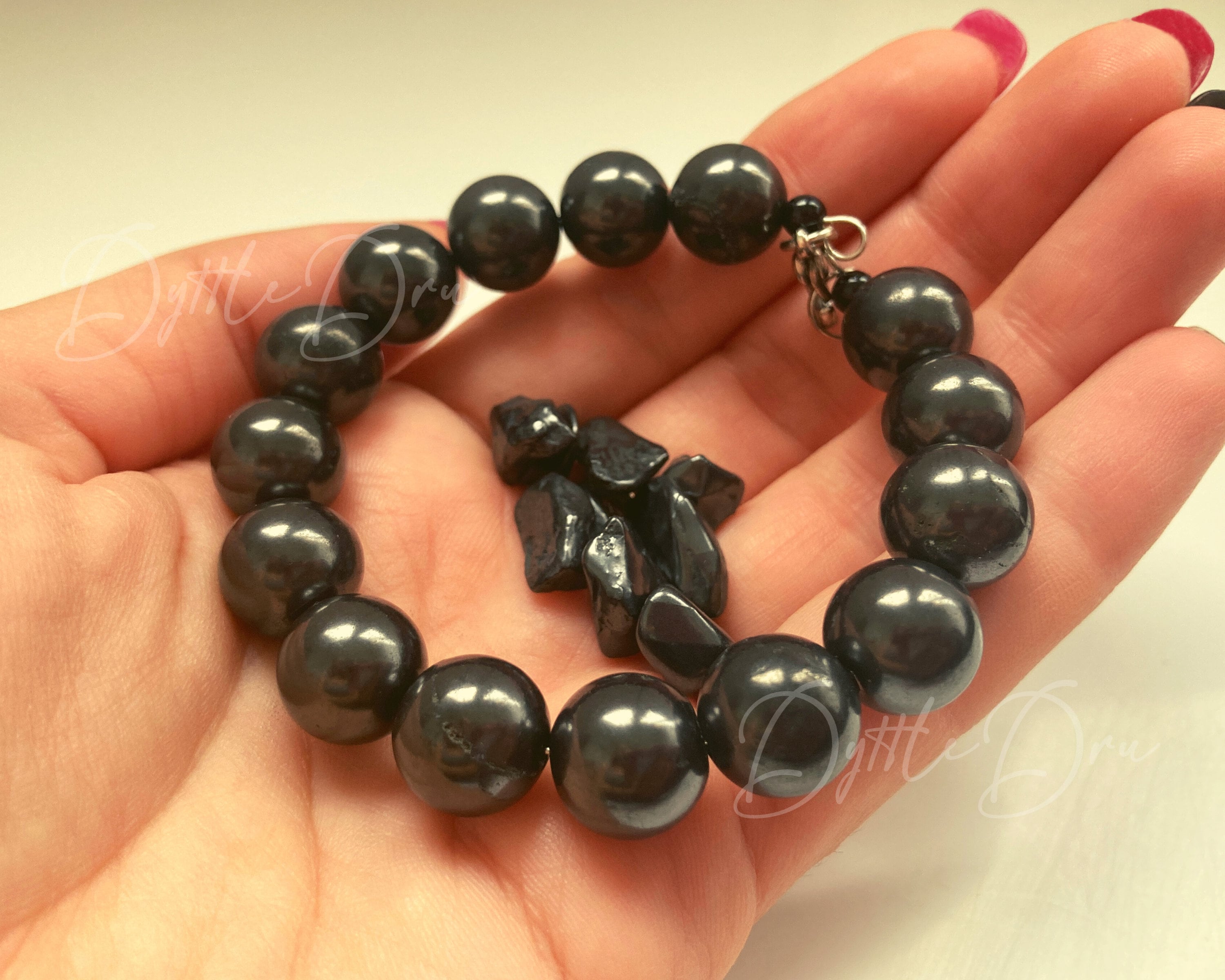 Shungite Bracelet Stretchy EMF Protection Grounding Healing Karelian Shungite - Foto 8