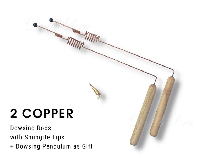 2 Copper Dowsing Rods With Double Resonator & Shungite Tip Etsy