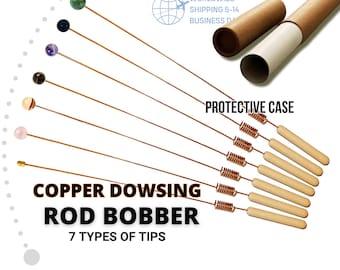 Copper Dowsing One-Handed Rod Bobber with ONYX, Shungite, Tiger's Eye, Amethyst Serpentine Rose Quartz Brass Tip Copper Tip |