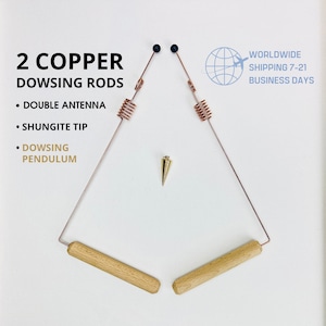 2 Copper Dowsing Rods with Double Resonator + Dowsing Pendulum as Gift | Pair of divining rods | Divination Rods | Sacred Cubit 144 MHz