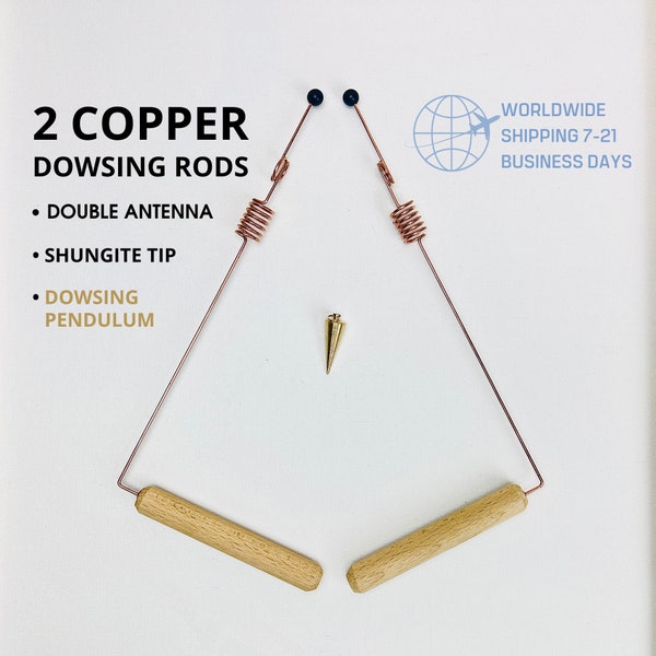 2 Copper Dowsing Rods with Double Resonator + Dowsing Pendulum as Gift | Pair of divining rods | Divination Rods