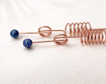 2 Lapiz Lazuli Copper Dowsing Rods with Lapis Lazuli Tip | Pair of divining rods | Divination Rods | Sacred Cubit 144 MHz