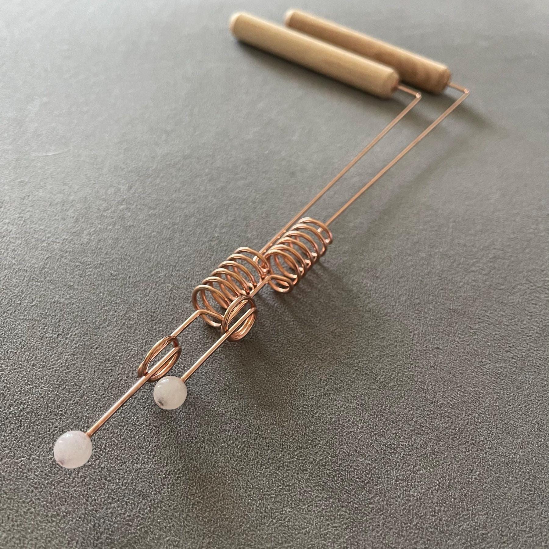 2 Copper Dowsing Rods With Double Resonator & Rose Quartz Tip | Pair of ...
