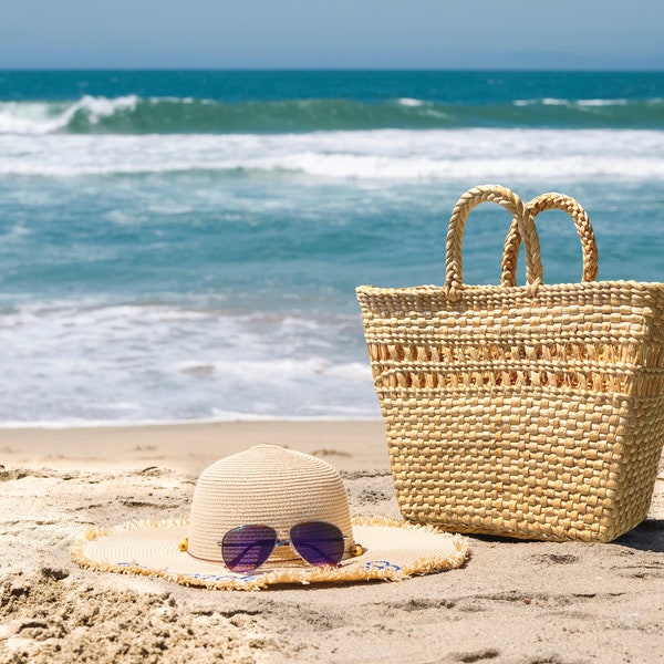 WOVEN REED BAG | Straw Reed Beach Bag | Straw Weave Shopping Bag | Straw Basket | Mother Day Gift | French Market Basket