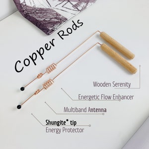 2 Copper Dowsing Rods with Double Resonator & Shungite tip | Sacred Cubit 144 MHz