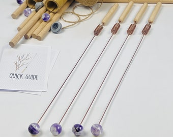 Copper Dowsing Rod Bobber with Stone Tip Amethyst with BAMBOO CASE