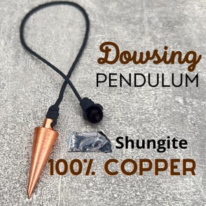 Péndulo de radiestesia grande de cobre puro macizo con cuentas de shungita: el mejor péndulo cónico, colgante de radiestesia curativo, péndulo de metal cónico hecho a mano