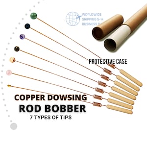 Copper Dowsing Rod Bobber with Stone Tip ONYX, Serpentine, Brass, Copper, Shungite, Amethyst, Tiger&#39;s Eye, White Quartz, Serpentine