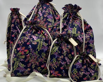 Navy Meadow - Mochila con cordón de algodón