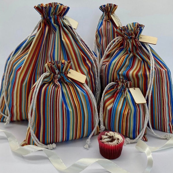 Stripe - Cotton Drawstring Bags