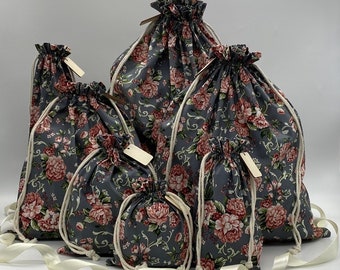 Peony Rose - Bolsas de algodón con cordón