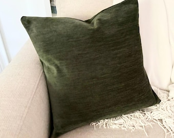 Moss Green Pillow Cover: Chenille Textured Throw Pillow, 16x16