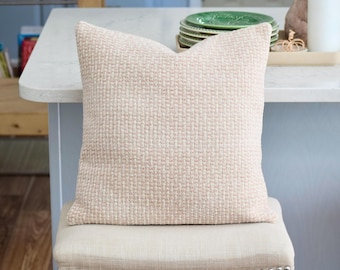 Soft Textured Neutral Pillow Cover: Beige and Light Pink, 16x16