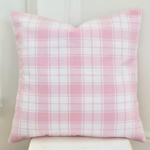 Pink Plaid Cotton Flannel Pillow Cover - 16” x 16”
