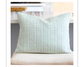 Seafoam Green Boucle Pillow Cover: Tweed Woven Accent, 12x16