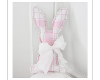 Pink Plaid Fabric Easter Bunny: Cottage Farmhouse Decor