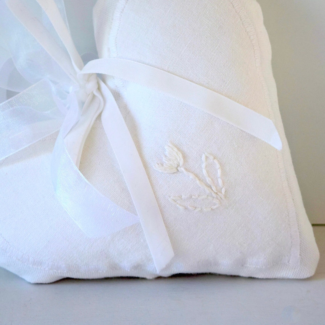 White Heart Pillow White Linen Heart Pillow French Country | Etsy