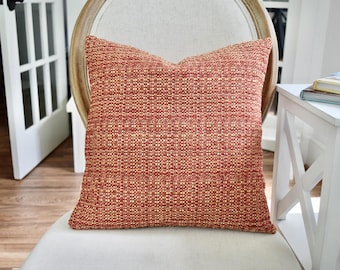 Coral Red Woven Boucle Pillow Cover: Farmhouse Accent Pillow