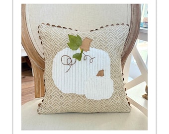 White Chenille Pumpkin Pillow Cover: Autumn Cottage Style Decor,  12x12