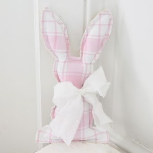 Pink Plaid Fabric Easter Bunny: Cottage Farmhouse Decor