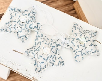 Fabric Star Ornament Set: Farmhouse Woodland Print, Shell Button Detail