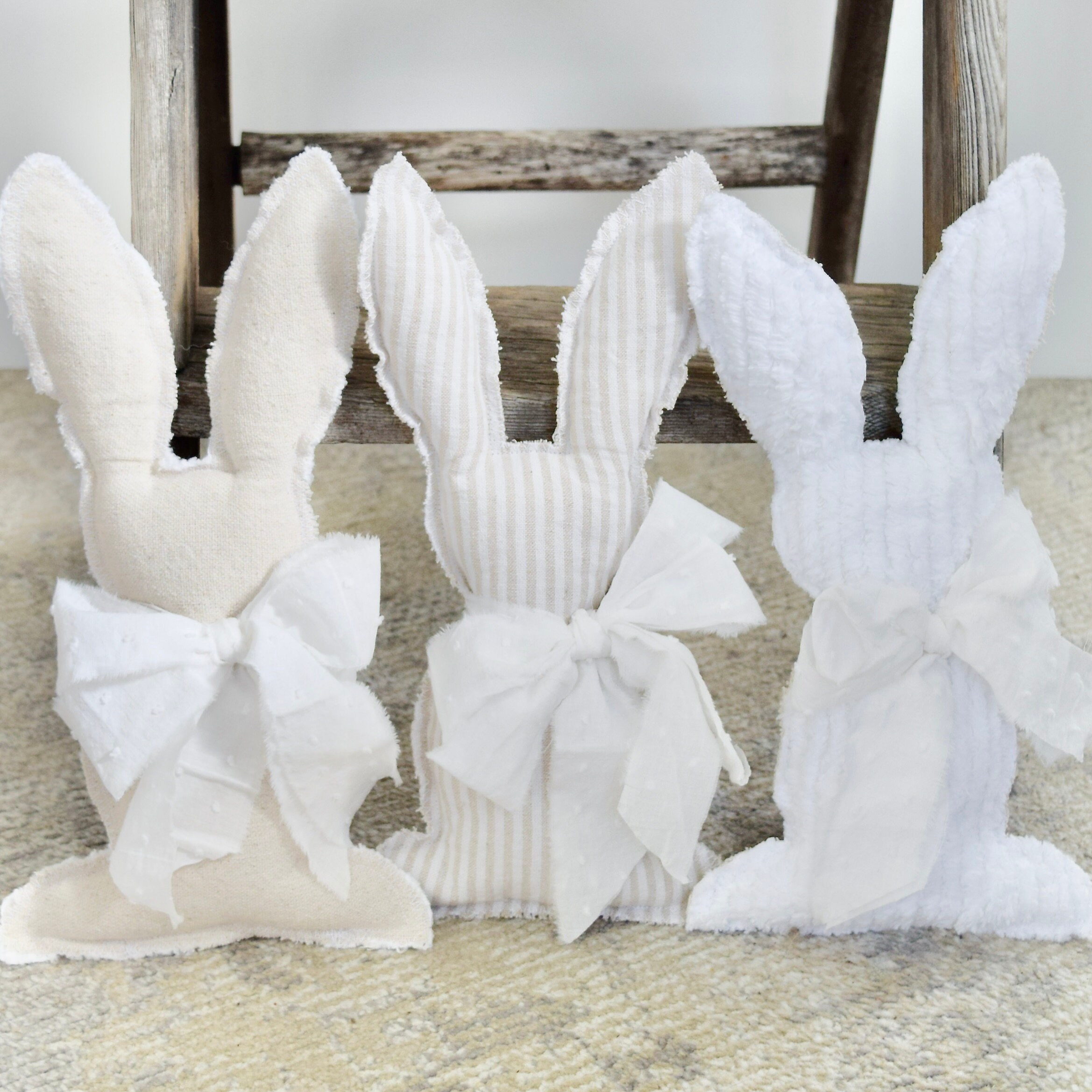Cottage Style Bunny White Chenille Bunny Farmhouse Fabric Bunny French ...