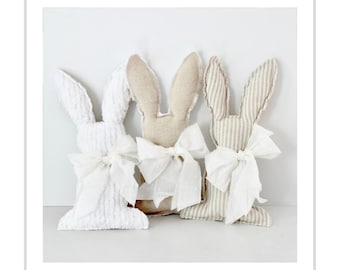 Chenille Bunny: Farmhouse Cottage Decor with Dotted Swiss Bow