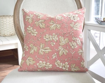 Coral Floral Print Pillow Cover: Cottage Style Throw Pillow (16x16)