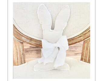 Farmhouse Fabric Bunny: Beige Cotton Stuffed Rabbit with Swiss Dot Bow