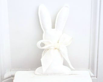 Wool Felt Bunny Rabbit: White Cottage Style Easter Decor