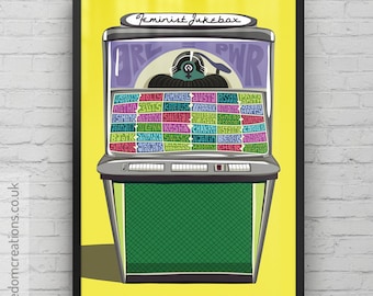 Feminist Jukebox II - Limited Edition Art Print - A3 / A2 - Girl Power, Feminist art, Female musicians, Women in music, GRL PWR, Jukebox art