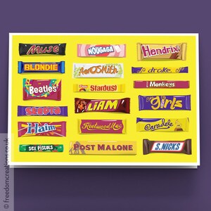 Chocolate Card - Musical Tuck Shop Card - Music Bands Chocolate Bars & Sweets