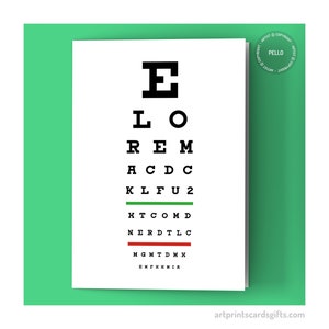 Music Eye Chart Card - Old Age Card - Card for music lover featuring elo, rem, acdc, u2, omd and more