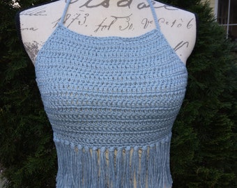 Fringed Halter Top, Summer Tops, Crochet Halter Top