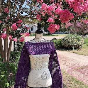 Crochet Fishnet Shrug, Mesh Top, Crochet Bolero Top, Cropped Top, Handmade Crochet Shrug, Long Sleeved Crochet top