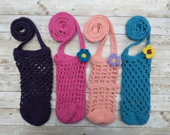 Crochet Water Bottle Holder, Beverage Holder, Bottle Cozy, Shoulder Carrier, Water Bottle Bag, Gifts for Her, Christmas Gifts, Sling Bag