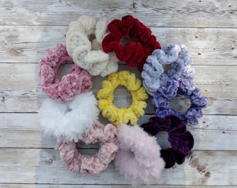 Velvet Hair Scrunchies, Velvet Scrunchies, Crocheted Scrunchies, Hair Ties, Soft Scrunchies, Hair Scrunchies, Hair Accessories, Scrunchies