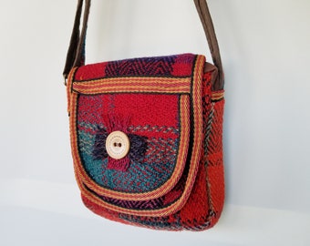 Unisex Kilim Crossbody Bag: Recycled Rug, Leather Accent