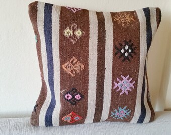 16x16 Kilim Pillow Cover, Turkish Vintage Rug Pillows, Antique Pillow, Farmhouse Decor Pillow, Carpet Pillow