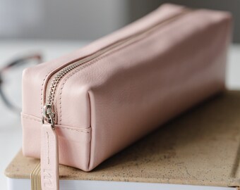 Ealing Genuine Leather Pen and Pencil Case - Pink