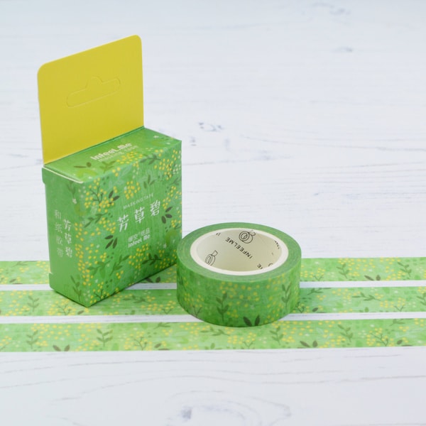 Washi Tape Green Leaves and Yellow Berries | Masking Tape, Crafting Decorative Tape, Scrapbook Tape, Planner Supplies, Paper Tape