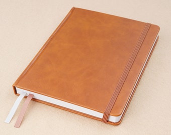 A5 (ish) Hardback Notebook Lined or Dotted Paper, Contents Page and Numbered Pages, Back Pocket, Bujo / Diary, Personalise, Hazel Brown