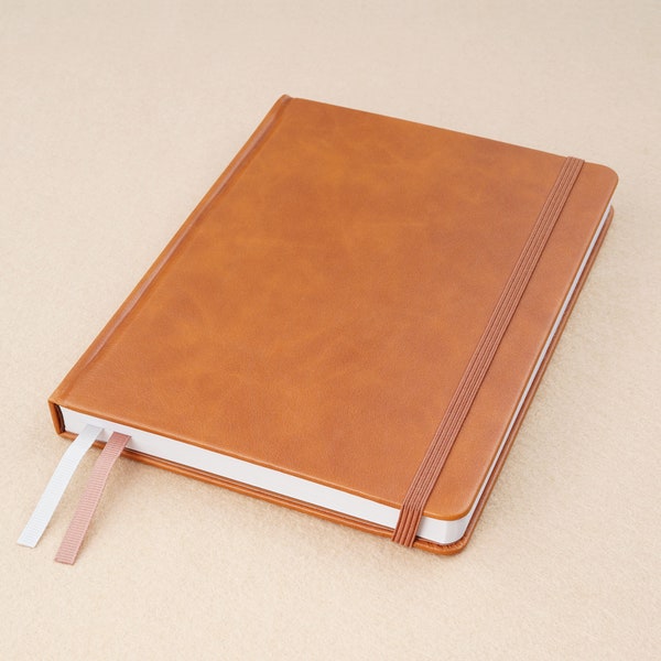 A5 (ish) Hardback Notebook Lined or Dotted Paper, Contents Page and Numbered Pages, Back Pocket, Bujo / Diary, Personalise, Hazel Brown