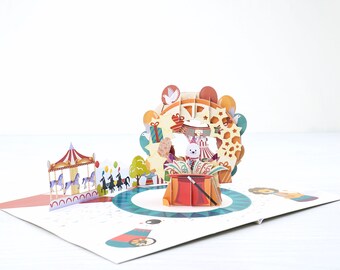 big top,stage,fun,childrens card,circus,band,elephant,bunting,colourful,Laser cut card,pop out card,3d gift card,3d,gift card
