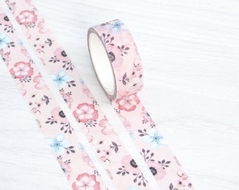 Washi Tape | Pink Floral Flower Pattern | Masking Tape, Crafting Decorative Tape, Scrapbook Tape, Planner Supplies, Paper Tape