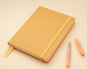 A5 (ish) Hardback Notebook Lined or Dotted Paper, Contents Page and Numbered Pages, Back Pocket, Bujo / Diary, Personalise, Orange