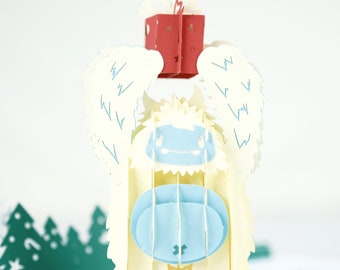 Carte pop-up Yeti 3d de Noël | Carte de Noël festive artisanale Snow Yeti présente des décorations