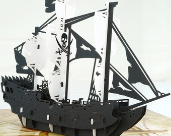 Geburtstagskarte 3D Pop-Up Karte Handgefertigtes Maritimes Thema Piratenschiff